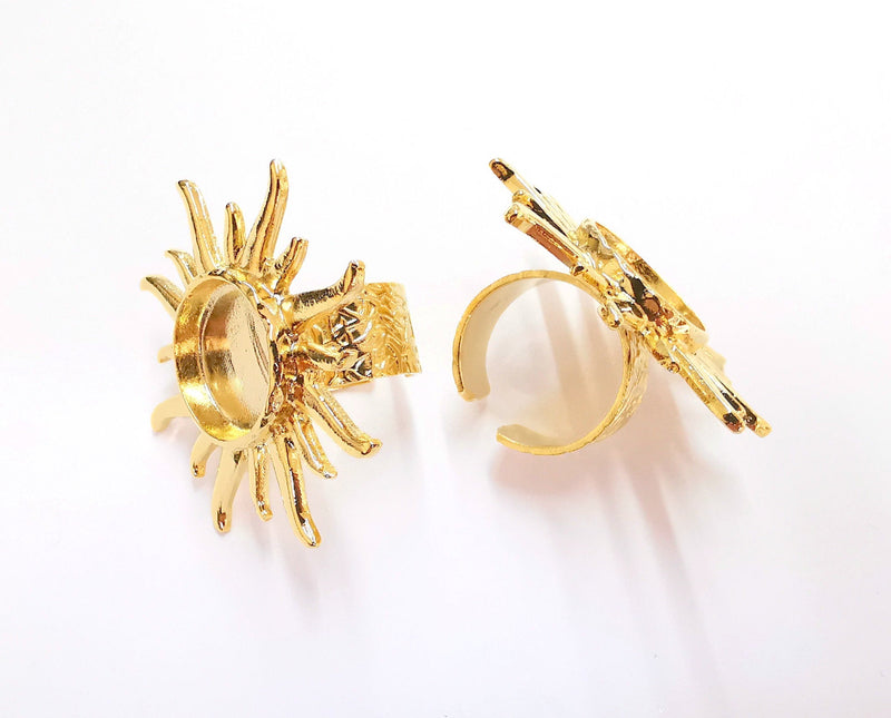 Sun Ring Blank Setting Textured Base Bezel inlay Ring Backs Glass Cabochon Mounting Adjustable Shiny Gold Plated (16mm bezel ) G20984
