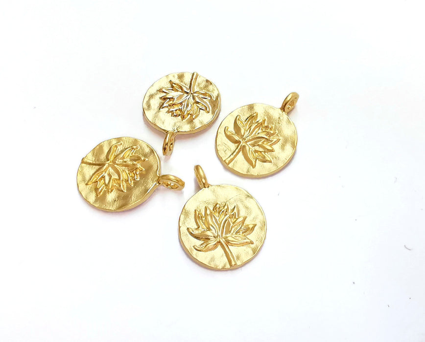 4 Lotus Charms Flower Charms Gold Plated Charms (21x16mm)  G20990