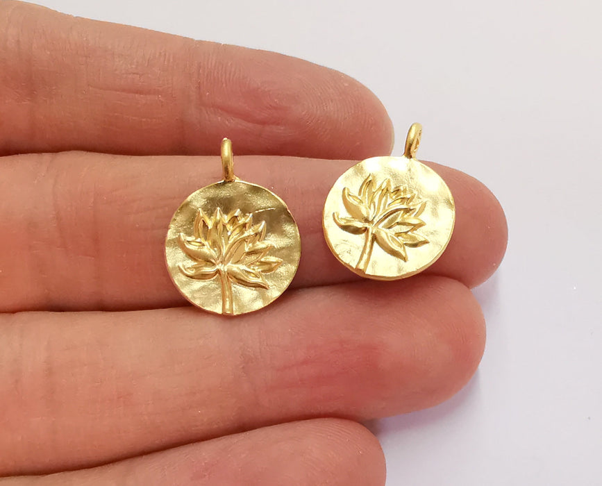 4 Lotus Charms Flower Charms Gold Plated Charms (21x16mm)  G20990