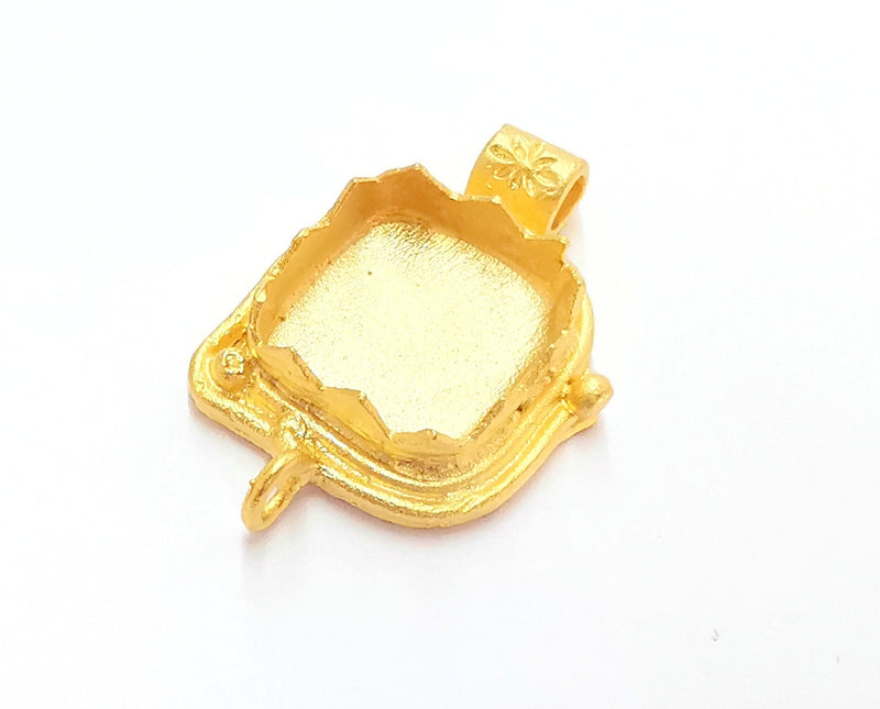 Flowers Pendant with Loop Blank Bezel Resin Bezel Mosaic Mountings Gold Plated Pendant Brass (33x22mm) (15x15 mm Bezel Inner Size)  G21326