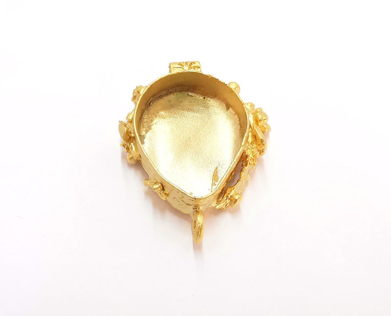 Flowers Pendant with Loop Blank Bezel Resin Bezel Mosaic Mountings Gold Plated Pendant Brass (42x32mm) (27x21 mm Bezel Inner Size)  G21327