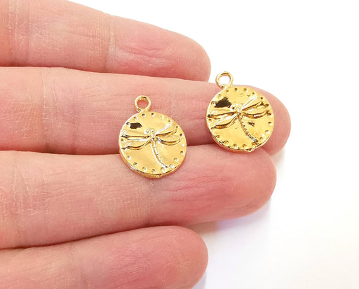 2 Dragonfly Charms Shiny Gold Plated Charm (19x15mm) G21336