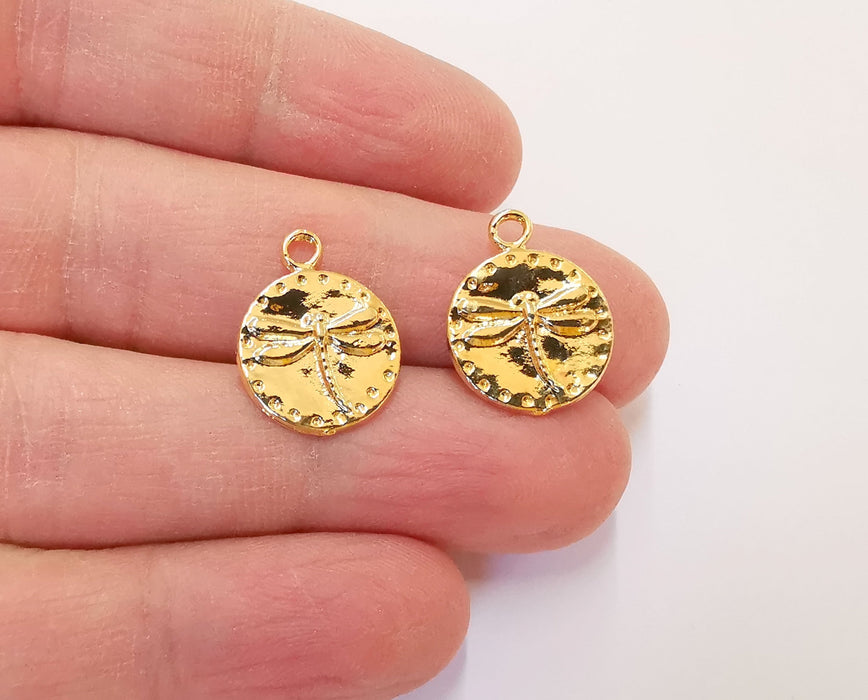 2 Dragonfly Charms Shiny Gold Plated Charm (19x15mm) G21336