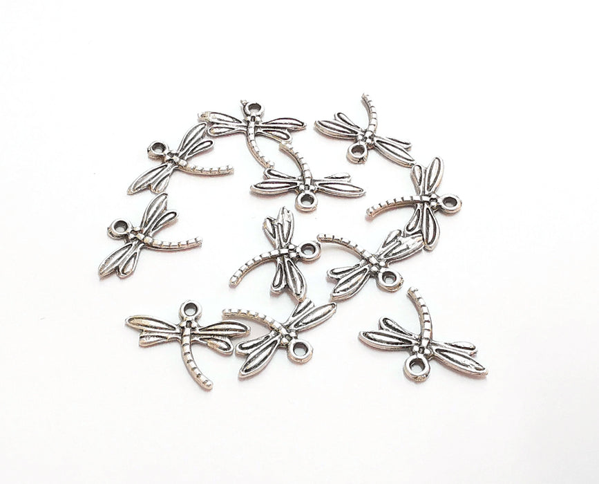 10 Dragonfly Charms Antique Silver Plated Charm (18x14mm) G21008