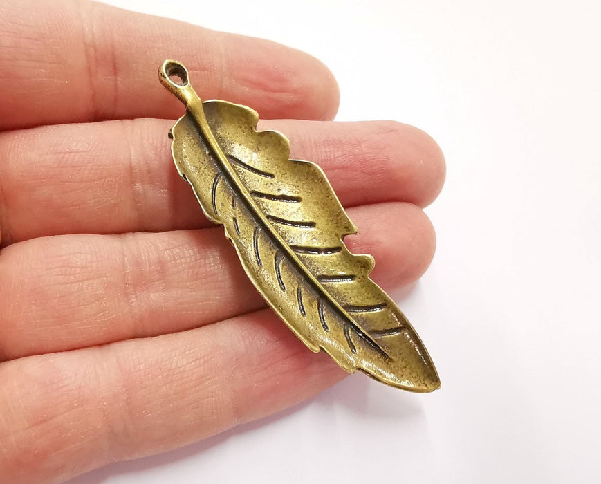 2 Feather Charms Antique Bronze Plated Charms (69x22mm) G21016