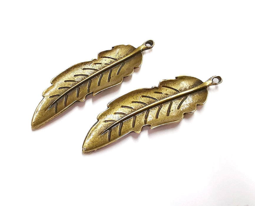 2 Feather Charms Antique Bronze Plated Charms (69x22mm) G21016