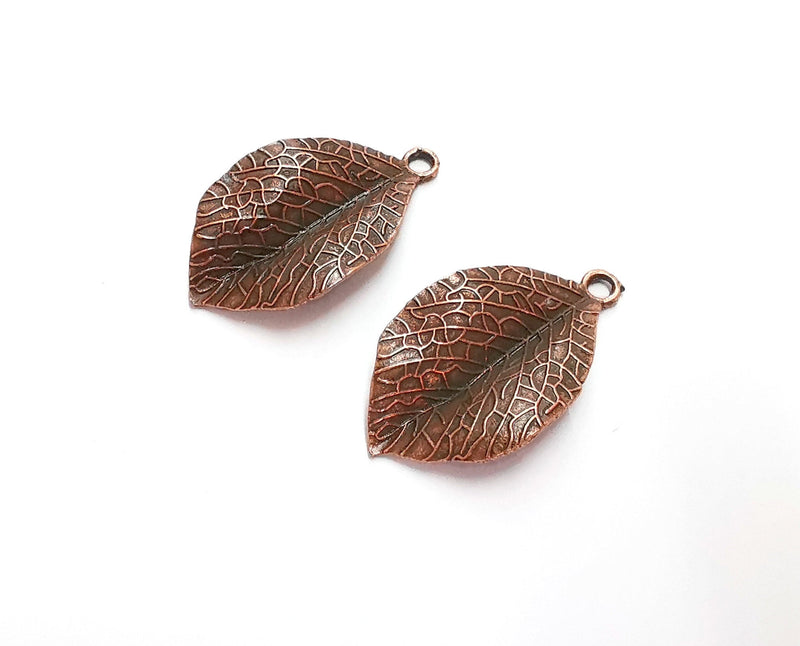 4 Curved Leaf Charms Antique Copper Plated Charms (35x20mm)  G21018