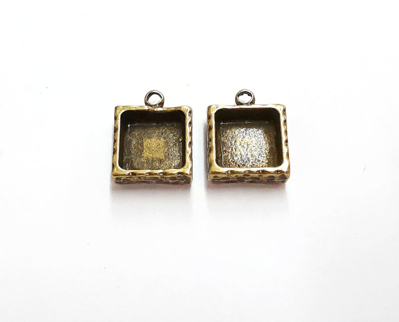4 Charms Blank Bezel Resin Bezel Mosaic Mountings Antique Bronze Plated Charms Cabochons Blank (17x13mm)( 10 mm Bezel Inner Size)  G21020