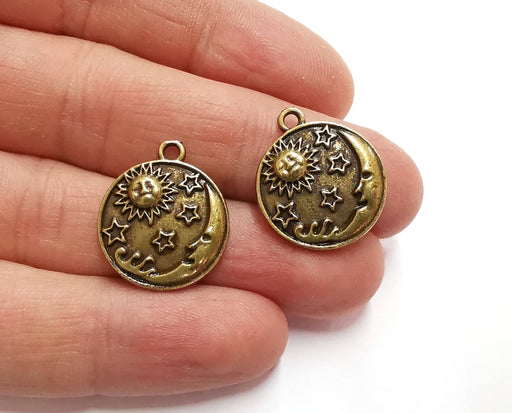 4 Moon Stars Sun Charms Antique Bronze Plated Charms (22x19mm) G21034