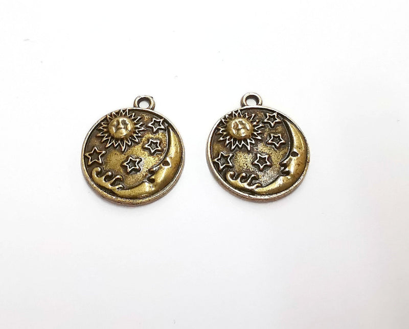 4 Moon Stars Sun Charms Antique Bronze Plated Charms (22x19mm) G21034