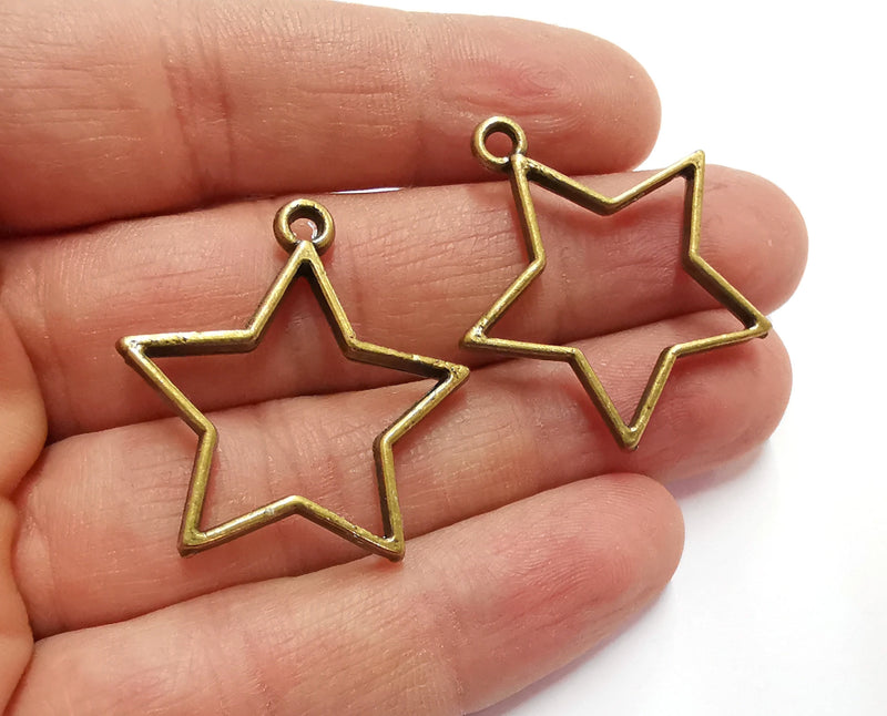 4 Star Bezel Charms Antique Bronze Plated Charms (33x31mm) G21036