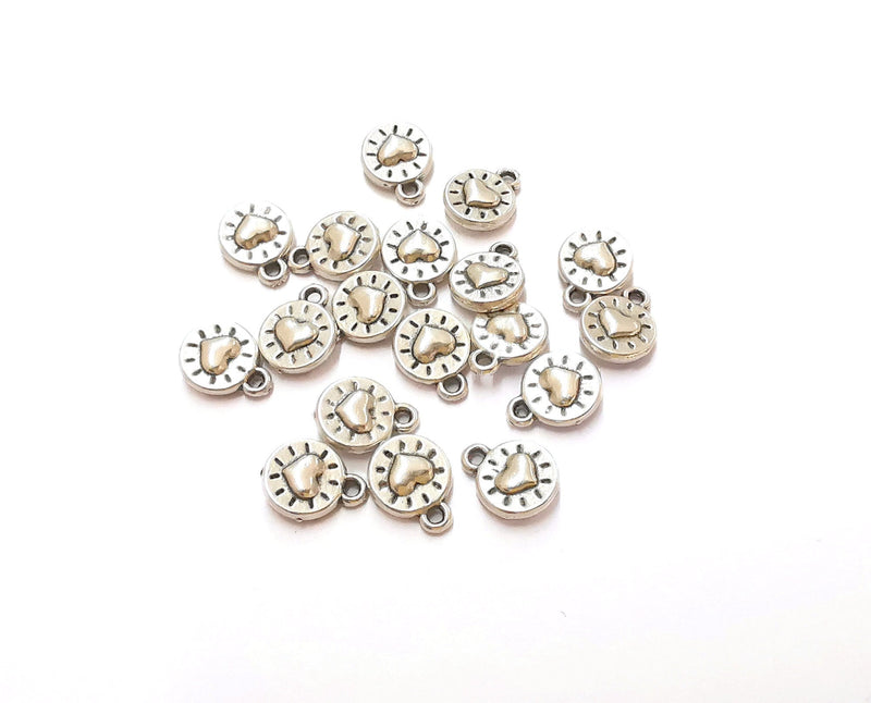 20 Heart Charms Double Sided (Both Side Same) Antique Silver Plated Charms (10x8mm)  G21341