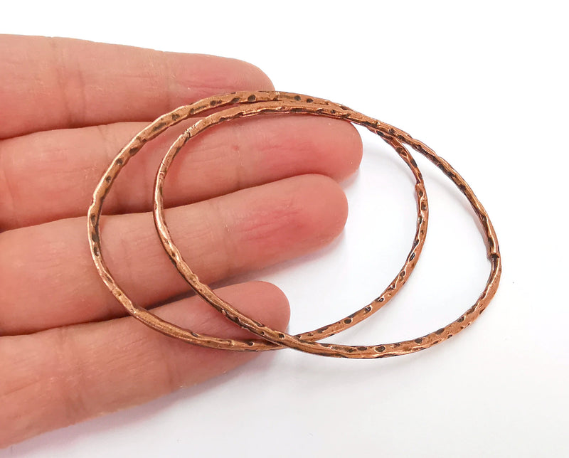 2 Hammered Oval Findings Charms Antique Copper Plated Findings (78x56mm)  G21348