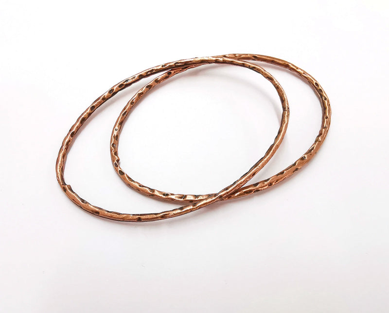 2 Hammered Oval Findings Charms Antique Copper Plated Findings (78x56mm)  G21348