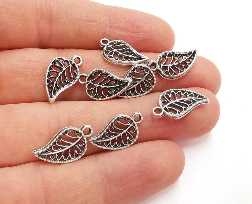 10 Leaf Charms Antique Silver Plated Charms (18x10mm)  G22866