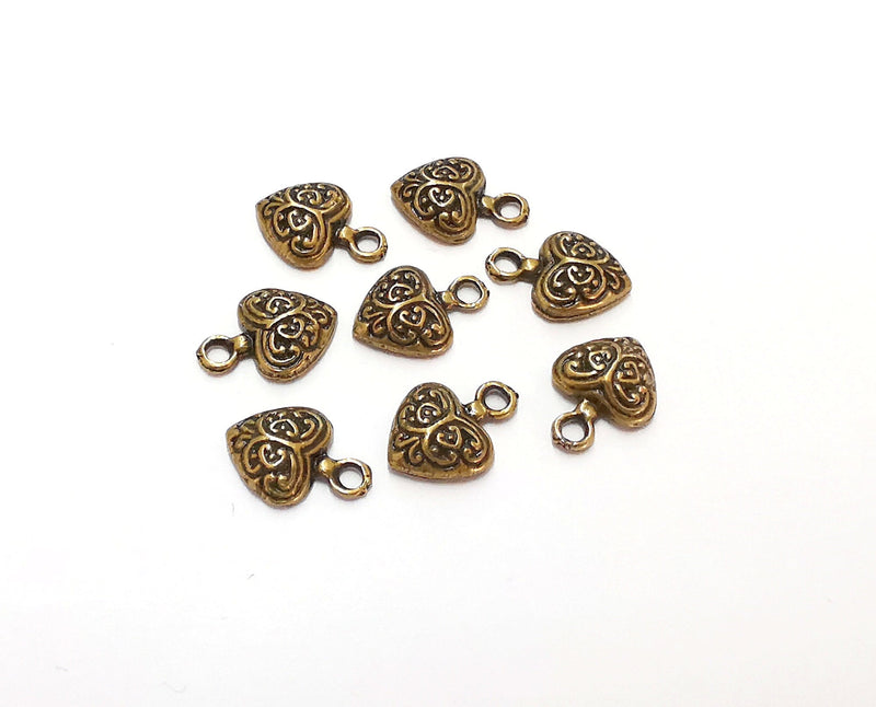 10 Heart Charms Antique Bronze Plated Charms (14x10mm)  G21350