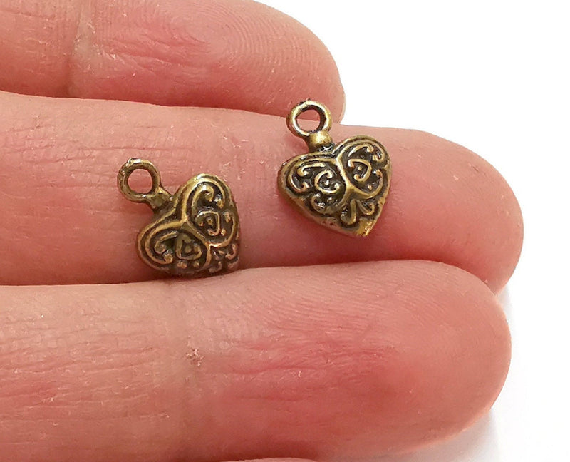 10 Heart Charms Antique Bronze Plated Charms (14x10mm)  G21350