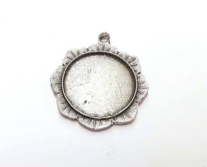 Flower Pendants Blank Resin Bezel Mosaic Mountings Antique Silver Plated Pendant Cabochon (43x37mm)( 27 mm Bezel Inner Size)  G21351