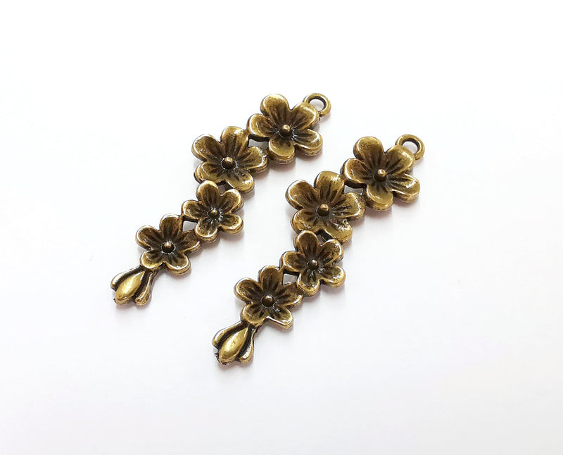 2 Flowers Charms Antique Bronze Plated Charms (56x15mm)  G21353