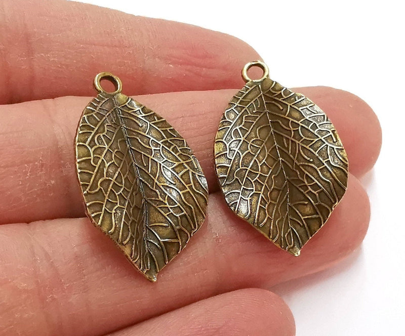 4 Curved Leaf Charms Antique Bronze Plated Charms (35x20mm)  G21354