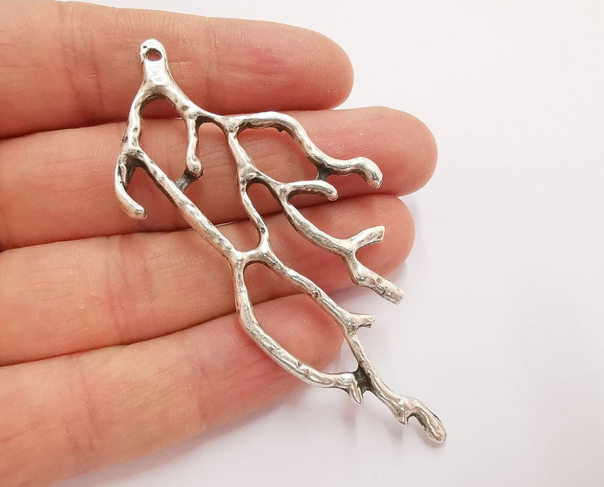 2 Coral Branch Charms Antique Silver Plated Charms (85x36mm)  G21060