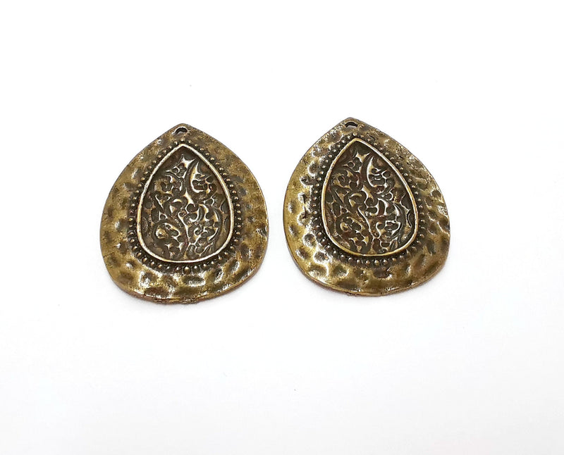 2 Drop Charms Antique Bronze Plated Charms (34x27mm)  G21358