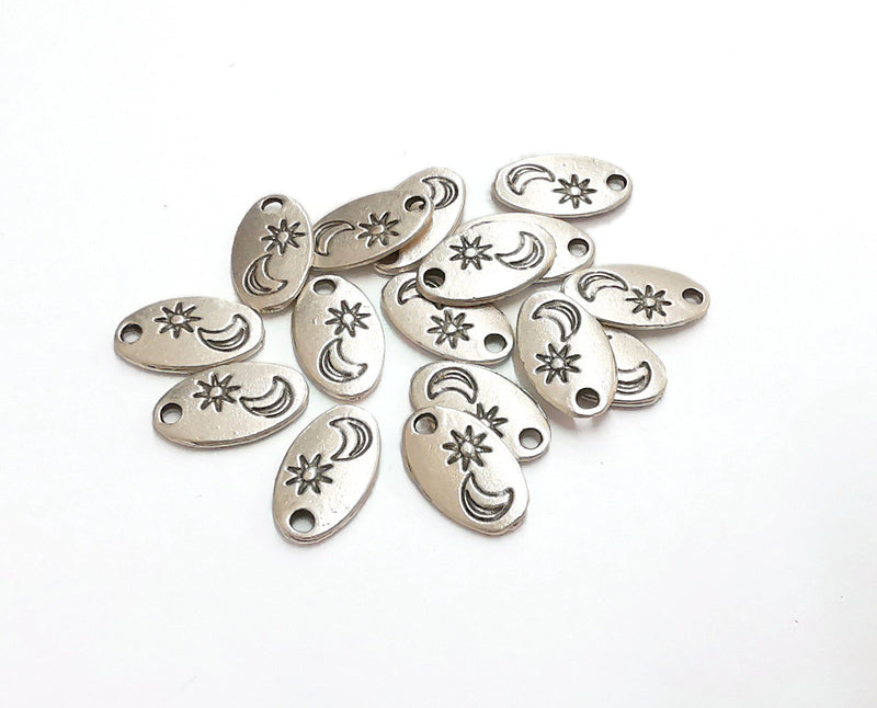 10 Sun Moon Charms Antique Silver Plated Charms (15x9mm)  G25067