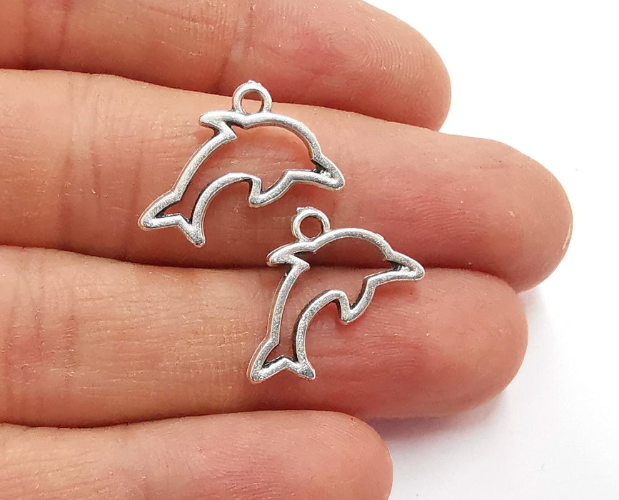 10 Dolphin Charms Antique Silver Plated Charms (22x14mm)  G21064