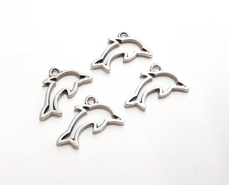 10 Dolphin Charms Antique Silver Plated Charms (22x14mm)  G21064