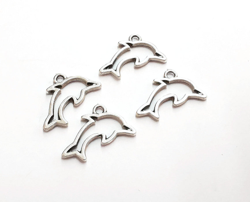 10 Dolphin Charms Antique Silver Plated Charms (22x14mm)  G21064