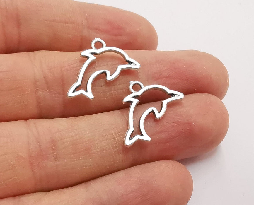 10 Dolphin Charms Antique Silver Plated Charms (22x14mm)  G21064