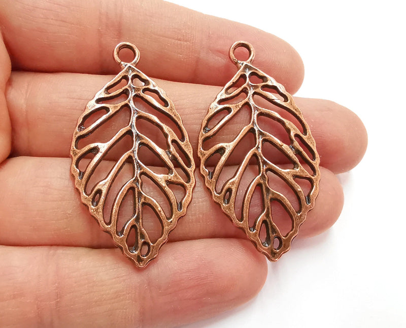 2 Leaf Branch Charms Antique Copper Plated Charms (49x26mm) G21065