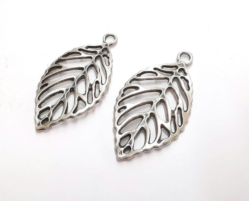 2 Leaf Branch Charms Antique Silver Plated Charms (49x26mm) G21067