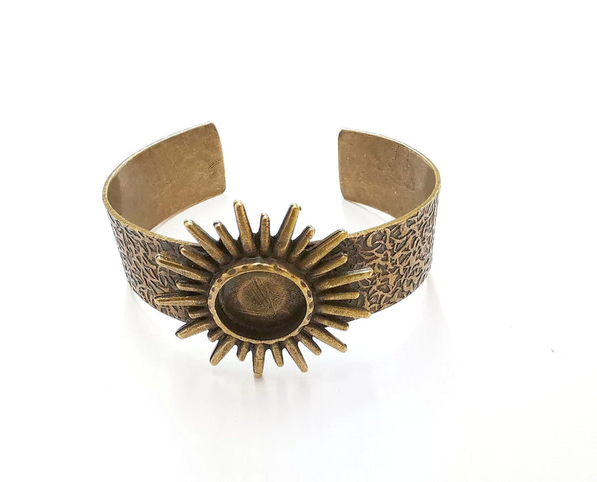 Sun Bracelet Blank Resin Bangle Dry Flower inlay Blank Cuff Bezel Glass Cabochon Base Textured Adjustable Antique Bronze (16mm ) G21369