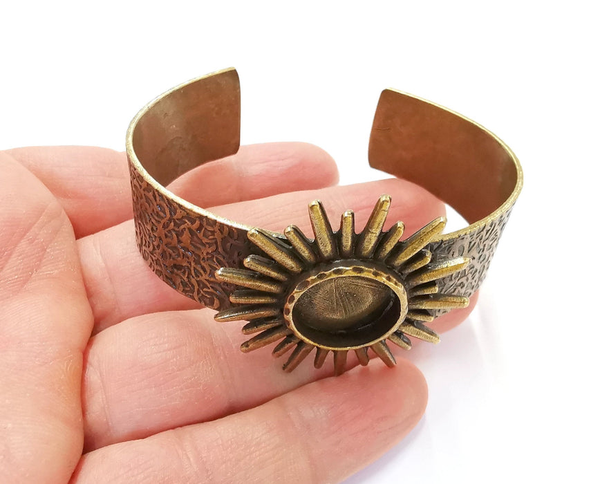 Sun Bracelet Blank Resin Bangle Dry Flower inlay Blank Cuff Bezel Glass Cabochon Base Textured Adjustable Antique Bronze (16mm ) G21369