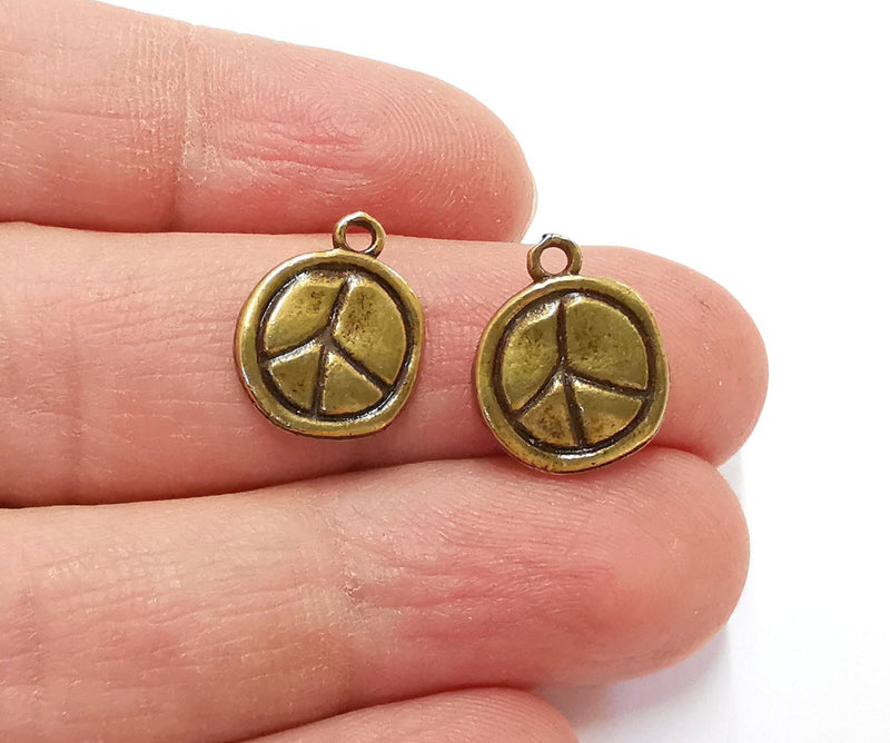 10 Peace Charms Antique Bronze Plated Charms (16x13mm)  G21371
