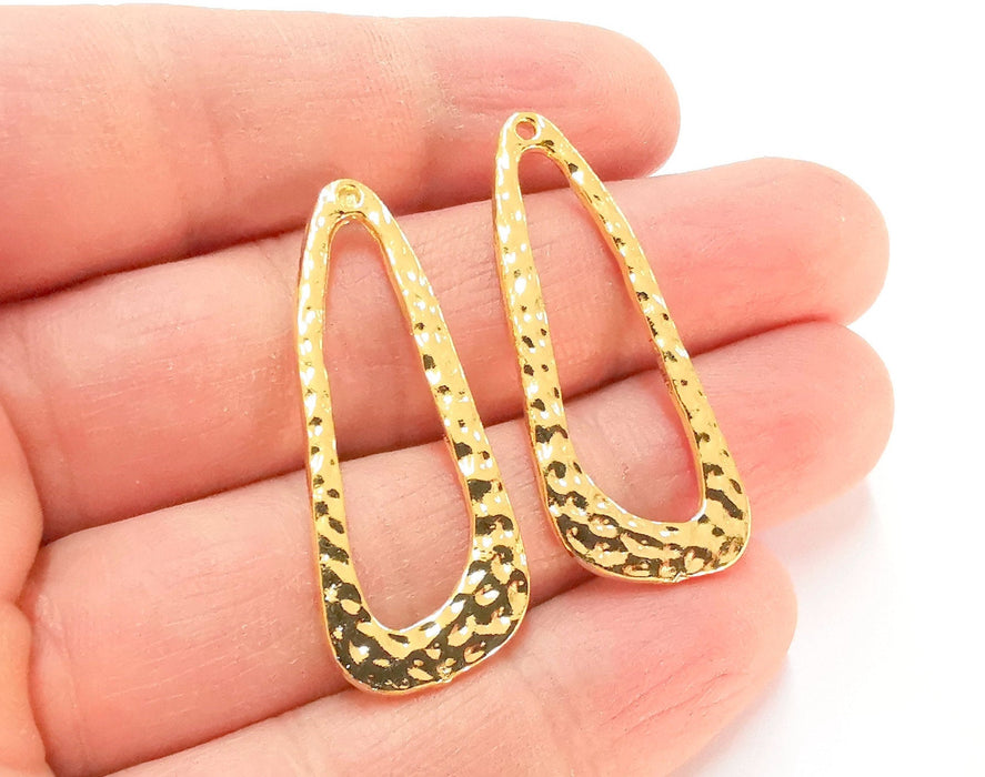 2 Hammered Charms Shiny Gold Plated Charms  (42x17mm)  G21376