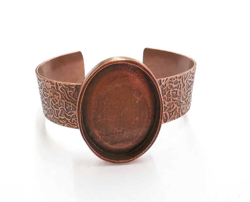 Bracelet Blank Resin Bangle Dry Flower inlay Blank Cuff Bezel Glass Cabochon Base Textured Adjustable Antique Copper  (40x30mm ) G21083