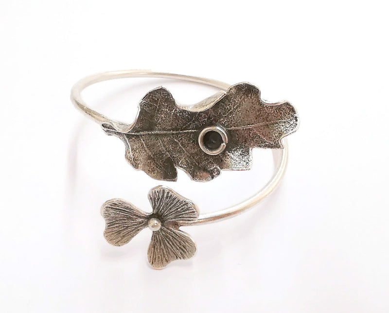Flower Leaf Bracelet Brass Blank Resin Bangle Dry Flower inlay Blank Cuff Bezel Glass Cabochon Base Adjustable Antique Silver(3.5mm ) G21092