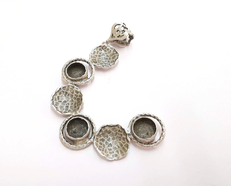 Hammered Pendant Blank Resin Bezel Mosaic Mountings Cabochon setting Antique Silver Plated Brass (82x46mm)(10mm Bezel Size)  G21095