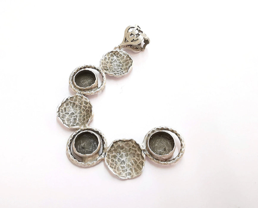 Hammered Pendant Blank Resin Bezel Mosaic Mountings Cabochon setting Antique Silver Plated Brass (82x46mm)(10mm Bezel Size)  G21095