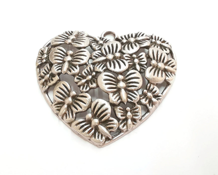 Heart Butterfly Pendant Antique Silver Plated Pendant (66x60mm)  G21100