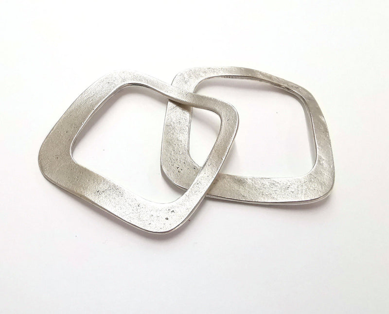 2 Silver Wavy  Charms Antique Silver Plated Charms (50x50mm)  G21101