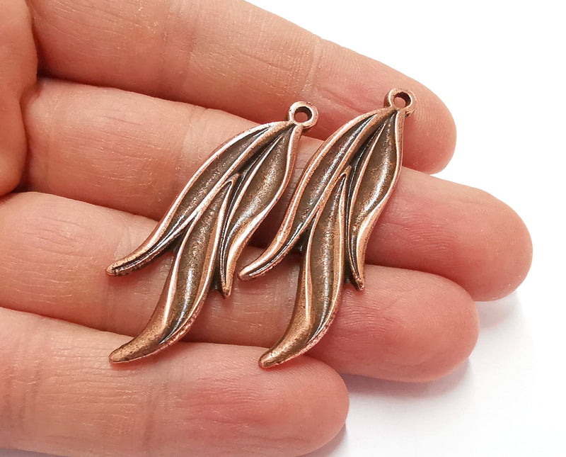 2 Leaf Charms Antique Copper Plated Charms (50x18mm)  G21102