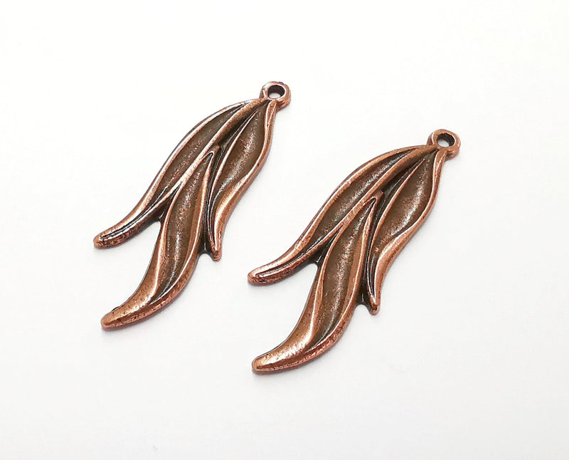 2 Leaf Charms Antique Copper Plated Charms (50x18mm)  G21102