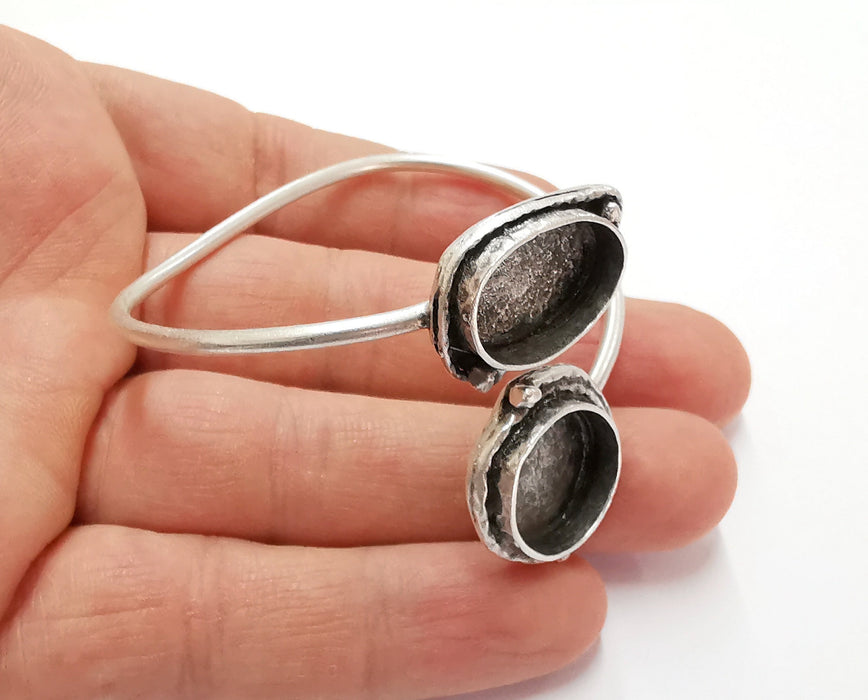 Silver Bracelet Brass Blank Resin Bangle Dry Flower inlay Blank Cuff Bezel Glass Cabochon Adjustable Antique Silver (16mm -18x13mm)  G21104