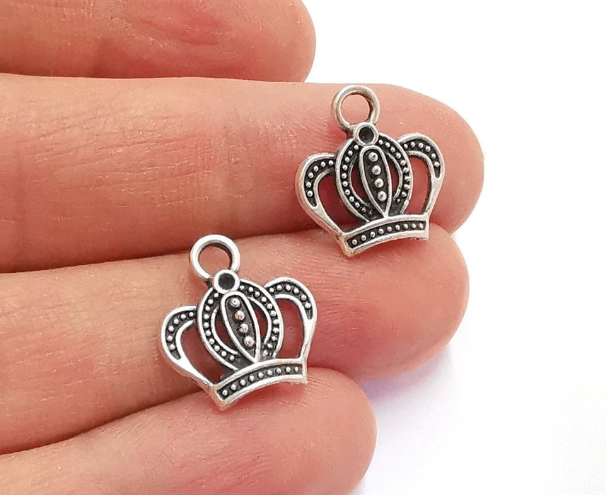 10 Crown Charms Antique Silver Plated Charms (16x15mm)  G21110