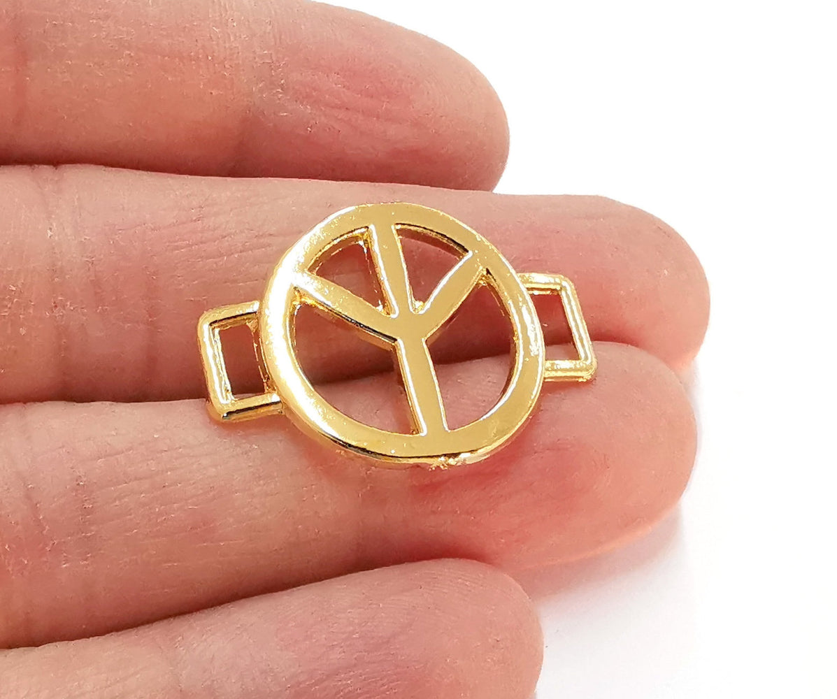 2 Peace Charms Shiny Gold Plated Charms (31x22mm)  G21382