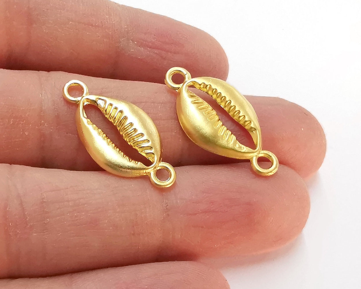 4 Cowrie Shell Charms Connector Gold Plated Charms  (28x14mm)  G21384