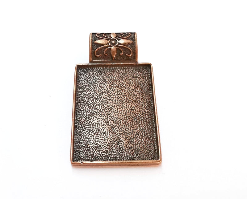 Flower Pendant Blank Bezel Resin Bezel Mosaic Mountings Antique Copper Plated Pendant (62x34mm) (43x31 mm Bezel Inner Size)  G21461